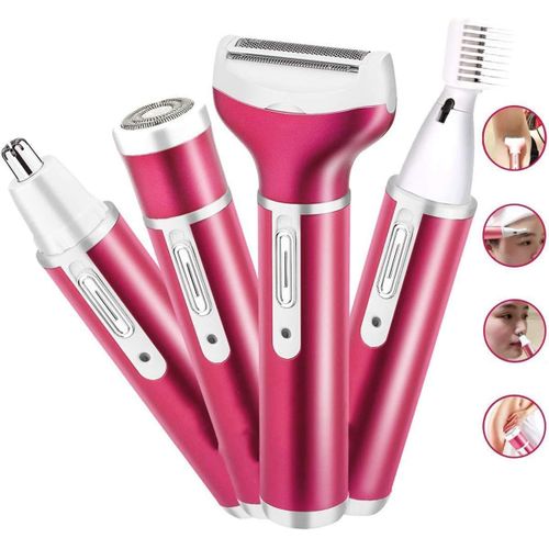 KALANKA-4-en-1 Électro Rasoir Dames, Intimrasierer für Frauen Épilateur-Set Épilateur Sans Douleur avec 4 Têtes Amovibles pour Tondeuses de Bikini, Tondeuses de Poils Nasales, Shaper de Sourcils