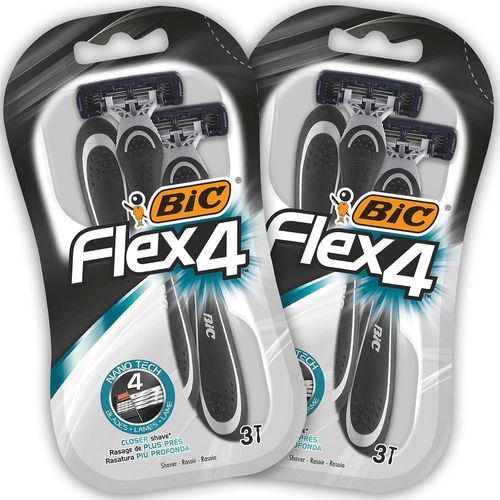 KALANKA-Flex 4 - 6 Rasoirs Jetables pour Homme avec 3 Lames et Bande Lubrifiante pour un Rasage Précis et Doux, Lot de 2 Blisters de 3
