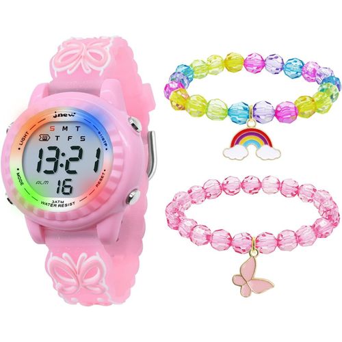 Kalanka-Licorne Enfants Montre Digitale Et Collier Set Montre Étanche Avec Alarme Chronomètre Clignotant Lumières 3d Cartoon Bande Silicone Cadeaux D'anniversaire Pour Filles De 3 À 12 Ans