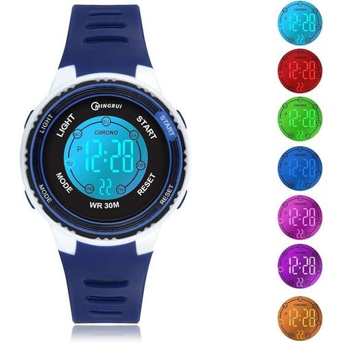 Kalanka-Montre Enfant Avec Bracelet Imprimé Et 7 Lumières Colorées,Montre Digitale Étanche Pour Enfants Avec Oreilles De Chat Pour Garçons Et Filles De 4 À 12 Ans