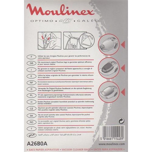 Lot de 6 sacs aspirateur MOULINEX  + 1 filtre pour APTIMO, ALTO, GALEO