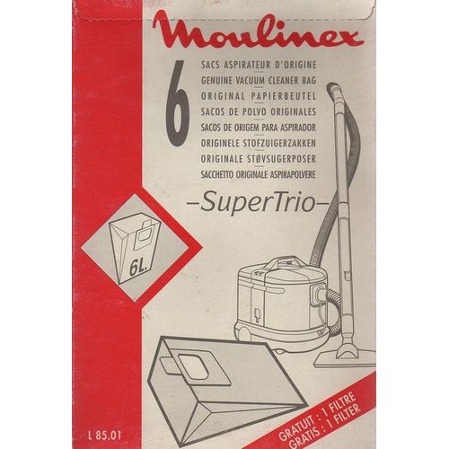 Lot de 6 sacs aspirateur + 1 Filtre  Moulinex  pour SUPERTRIO K87, K88, K89, L 29, L30, L31