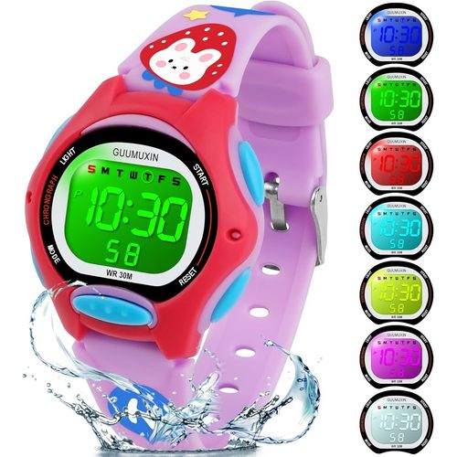 Kalanka-Montre Enfant Digitale, Enfants Sport Garcon Fille 5 Atm Etanche Numériques Extérieure Pour Montre Adolescent Garcon,Avec Chronomètre/Alarm/Lumières De 7 Coloré