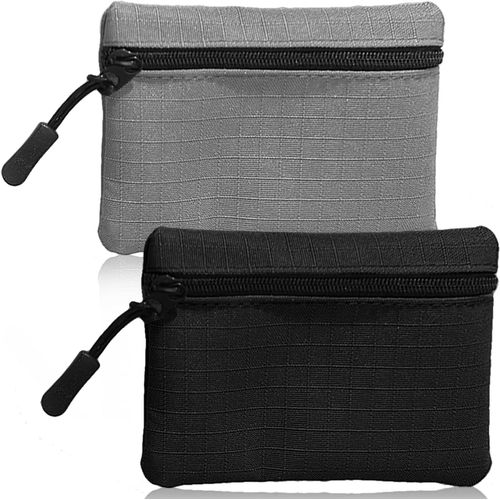 Kalanka-Lot De 2 Porte-Monnaie À Fermeture Éclair Pour Femme Et Homme, En Tissu Oxford, Petit Porte-Monnaie Pour Fille Et Garçon, Mini Pochette Portable Pour Pièces De Monnaie (Noir + Gris)