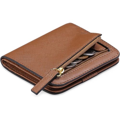 KALANKA-Portefeuille Femme en Cuir véritable Blocage RFID Porte-Cartes de crédit, Petit à Fermeture éclair Porte Monnaie pour Femmes avec 9 Emplacements de Carte