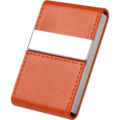 KALANKA-® Porte-Cartes de Visite | Porte-Cartes de Crédit en Cuir PU, Boîtier d'identité Ultra-Mince en Acier Inoxydable pour Hommes/Femmes | Double Boucle Magnétique Ouverte - Orange