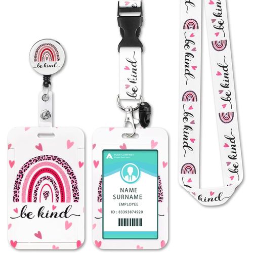 Kalanka-Porte Badge Tour De Cou, Tour De Cou Badge Avec Swivel Lobster Clasp Et Lanière Rétractable Pour Porte Badges D'identification, Clés, Carte D'étudiants, Carte Bus ¿Rose Rainbow¿