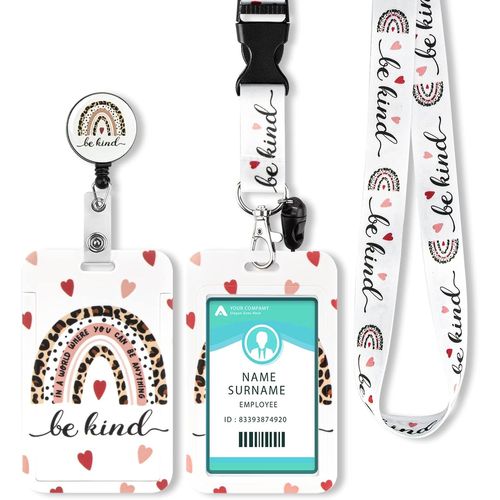 Kalanka-Porte Badge Tour De Cou, Tour De Cou Badge Avec Swivel Lobster Clasp Et Lanière Rétractable Pour Porte Badges D'identification, Clés, Carte D'étudiants, Carte Bus¿Leopard Rainbow¿