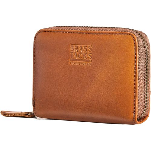 KALANKA-Brass Tacks Leathercraft Étui pour Cartes de crédit en Cuir véritable Vintage Protection RFID Fermeture éclair Porte-Cartes Porte-Cartes Portefeuille Unisexe