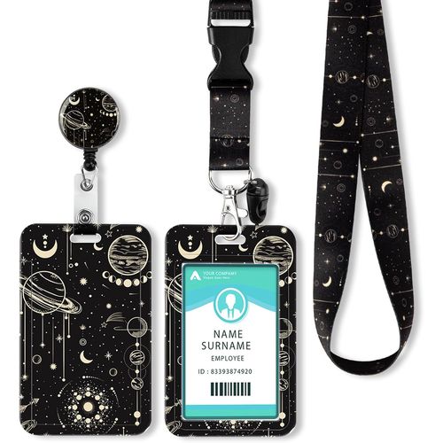 KALANKA-Porte Badge Tour de Cou Porte Clé avec Swivel Lobster Clasp, Porte Badge d'identification avec Cordon Tour de Cou, Pour Clés, Carte d'étudiants, Carte Bus (Moon)