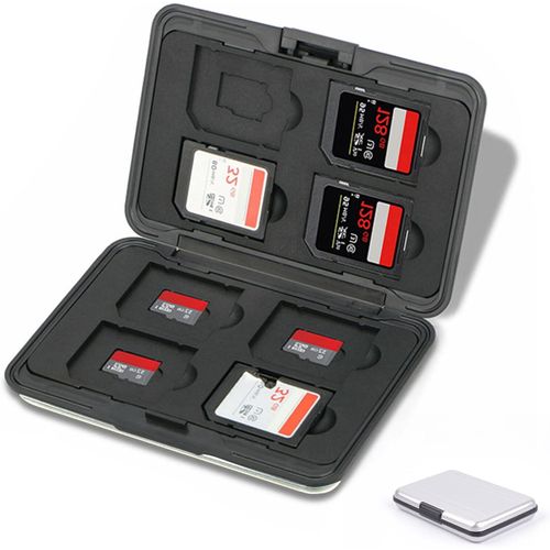 KALANKA-Étui pour Cartes Mémoire 16 Emplacements Résistant à l'eau, 8 SD + 8 Micro SD Cards, Boîte Plastique pour Micro SD SDXC SDHC TF (Argent)