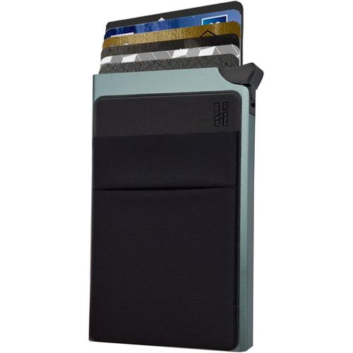KALANKA-Porte Carte de Crédit Aluminium + 2 Pochettes RFID Inclus ¿ Système Anti Chute de Carte ¿ Protection Carte Bleue sans Contact ¿ Sécurité Anti piratage ¿ Idée Cadeau Homme et Femme ¿ Gris