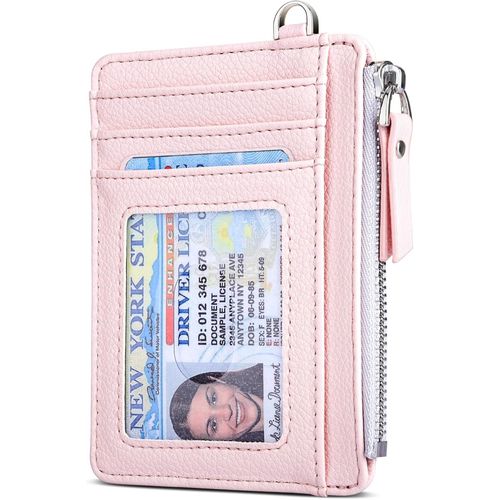 KALANKA-Portefeuille Femme, Porte Carte Bancaire, Petit Portefeuille Femme, Porte Cartes de Credit, Cuir PU, RFID, avec Fermeture éclair, contenir Jusqu`à 8 Cartes, Minimaliste, Rose Clair