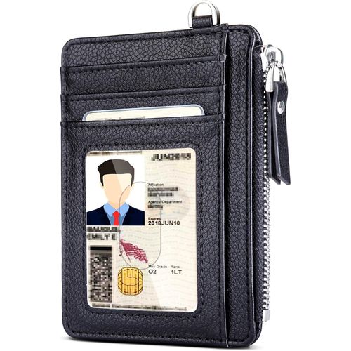 KALANKA-Portefeuille Homme, Porte Carte Bancaire, Petit Portefeuille Homme, Porte Cartes de Credit, Cuir PU, RFID, avec Fermeture éclair, contenir Jusqu¿à 8 Cartes, Minimaliste, Noir