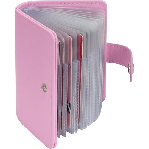 KALANKA-Porte Cartes de Crédit Femme Homme en Cuir avec Bouton 40 Fentes (Rose)