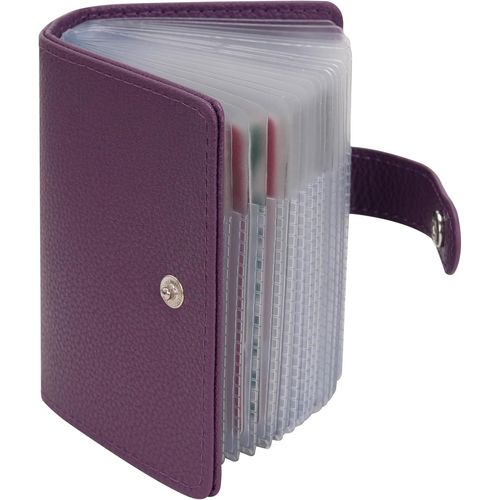 KALANKA-Porte Cartes de Crédit Femme Homme en Cuir avec Bouton 40 Fentes (Violet)