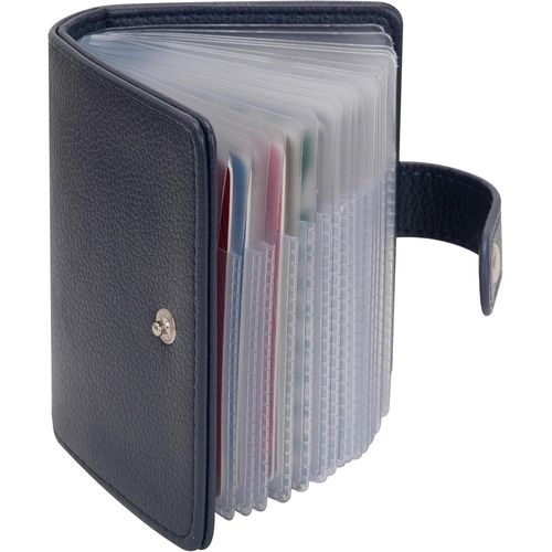KALANKA-Porte Cartes de Crédit Femme Homme en Cuir avec Bouton 40 Fentes (Bleu foncé)