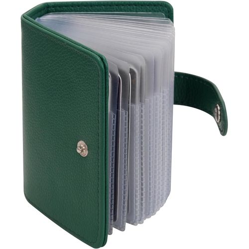 KALANKA-Porte Cartes de Crédit Femme Homme en Cuir avec Bouton 40 Fentes (Vert foncé)