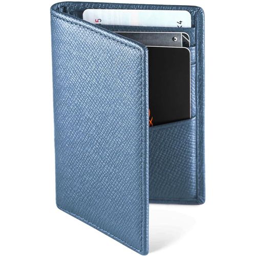 KALANKA-Porte Cartes de Crédit, RFID Blocage, Bifold Portefeuille Homme Cuir Véritable, Rangement Carte de Crédit et Billets (Bleu pâle)