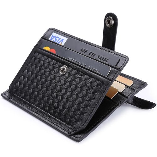 KALANKA-® Porte Cartes de Crédit, Noir Bifold Portefeuille Cuir Véritable, RFID NFC Blocage avec Poche à Monnaie avec Bouton Couvert pour Hommes
