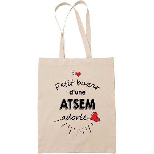 KALANKA-Sac Tote Bag Petit Bazar d'une Atsem adorée | Idée Cadeau Travail Boulot Métier Départ Retraite Collègue Femme Anniversaire Noël Sac Cabas Réutilisable