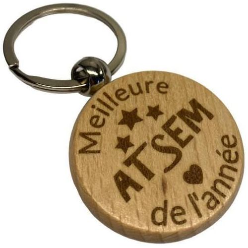 Kalanka-Porte Clé En Bois Gravé Meilleure Atsem De L'année Cadeau Fin D'année Scolaire Maitresse Nounou Atsem
