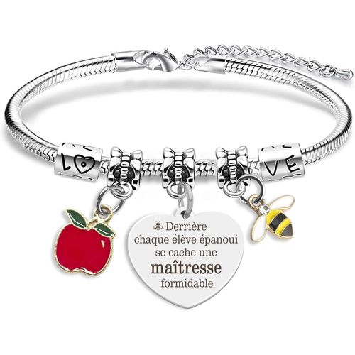 Kalanka-Cadeau Maitresse D'école Fin D'année,Merci Maîtresse Maitresse Atsem Enseignant Bracelet Anniversaire Noel Valentine Paques Gourmette Départ Retraite Remerciement Cadeau Original Femme Access