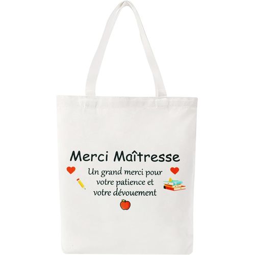 KALANKA-Totebag Maîtresse, Totebag Atsem, 100% coton Cabas Sac Maîtresse Cadeau de Fin d'Année, Cadeau Noël Maîtresse, Merci Maîtresse
