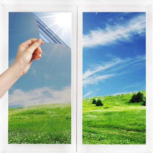 KALANKA-Film Miroir Fenêtre sans Tain Anti Chaleur Anti-Regard Contrôle de la Température Protection de la Vie Privée Film Adhésif Réfléchissant pour Fenêtre Maison Bureau Magasin (40 * 100cm, Argent