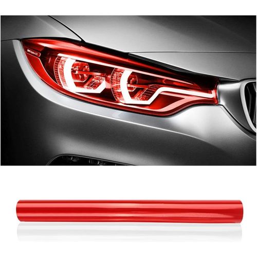 Kalanka-Film Teinté Phare Découpable Et Extensible De 120x30cm,Film Teinté Voiture Pour Phares,Feux Arrière Et Antibrouillards,Autocollants Auto-Adhésifs Non Marquants Pour Deco Voiture (Rouge)
