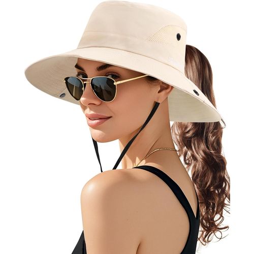 Kalanka-Chapeau De Soleil Femme, Casquette Anti Uv Pliable Chapeaux Large Bord Queue De Cheval Chapeau Outdoor Été Pour Randonnée Pêche Plage Jardinage