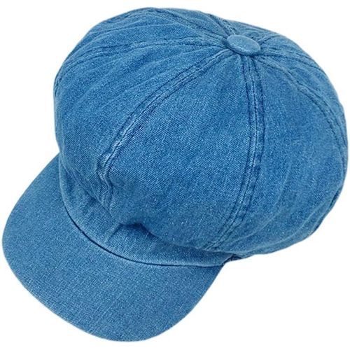 Kalanka-Casquette Béret Vintage Classique 8 Panneaux Octogonal Gavroche Peintre Cabbie Chapeau Pare-Soleil Plat Réglable, Bleu Denim Profond, 55cm-65cm