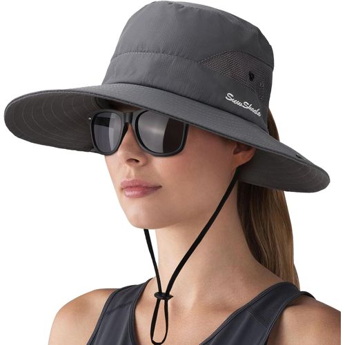 Kalanka-Femme Soleil Chapeau L'extérieur Uv Protection Pliable Large Bord Pêche À Cheval Queue Upf 50+