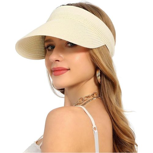 Kalanka-Chapeau Femme Soleil Casquettes Visière De Paille Bord Large Anti Uv D'été Plage Pliable Bonnets Upf 50