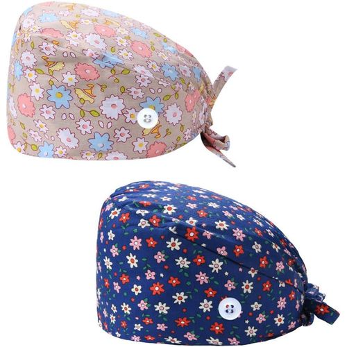 Kalanka-2 Pièces Calot Chirurgien Femme, Casquettes De Travail Réglable, Respirants Casquette Imprimé Pour Fournitures De Soins Personnels