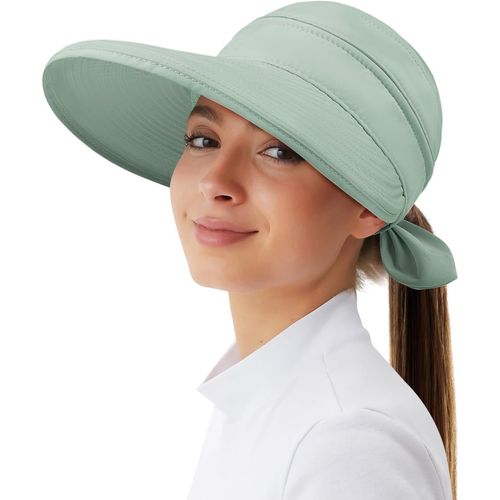 Kalanka-Chapeau De Soleil Femme Été, 2 En 1 Casquette Visiere Anti Uv Capeline Large Bord Pliable Pour Plage Voyage Randonnée Camping (Noir/Gris Vert/Beige)