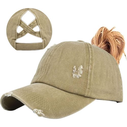 Kalanka-Queue De Cheval Casquette De Baseball, Coton Chignon Haut Désordonné Réglable Respirant Anti-Uv Protection Solaire Distressed Casquette Unisexe Vintage Casquette Cross Hat