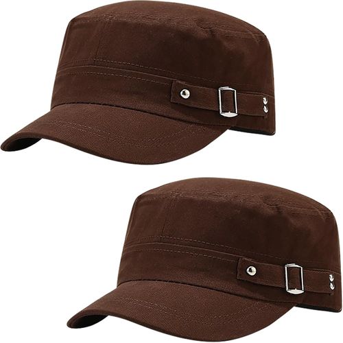 Kalanka-2 Pièces Casquette De Baseball Homme Femme Plat Classic Vintage Armée Militaire Cadet Style Coton Cap Hat Réglable