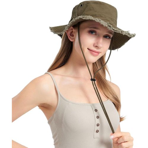 Kalanka-Chapeau Anti Uv Femme, Chapeau De Pêche La Protection Solaire En Coton D'extérieur, Large Bord Style Bob Respirant Pliable Bucket Hat Casquette Été Unisexe Pour Randonnée Camping Safari