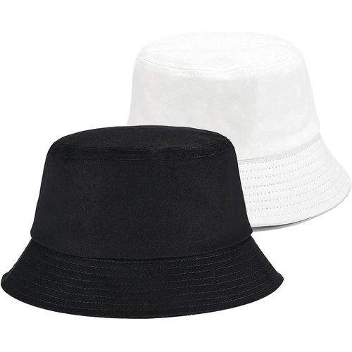 Kalanka-2 Pcs Bob Chapeau De Soleil En Coton Homme Femme, Pliable Anti-Uv Chapeau De Pêcheur Casquettes Visières Respirants Bucket Hat Été Pour Outdoor Camping Voyage Randonnée Plage (Noir, Blanc