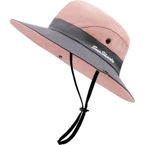 Kalanka-Chapeau Femme Soleil Outdoor Summer Chapeau Randonnée Protection Uv Chapeau De Brousse Queue De Cheval En Maille À Large Bord Pour La Randonnée