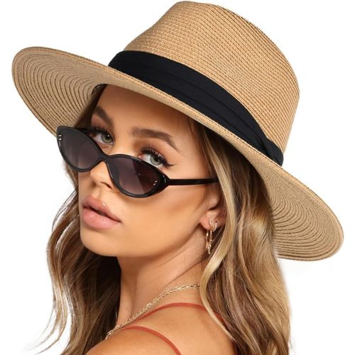 Kalanka-Casquette Visière En Paille Chapeau De Soleil Panama Femme Panama Hat Respirant Sun Hat Casquette Anti Uv Casquette Visière Pour Plages, Vacances, Shopping