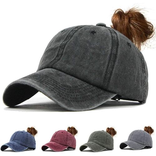 Kalanka-Femme Casquette De Baseball En Queue De Cheval Vintage Chapeau De Baseball Camionneur Papa Cap Réglable Anti-Soleil Casquettes De Sport Outdoor