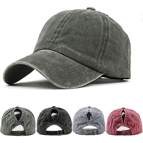 Kalanka-Femme Casquette De Baseball En Queue De Cheval Vintage Chapeau De Baseball Camionneur Papa Cap Réglable Anti-Soleil Casquettes De Sport Outdoor