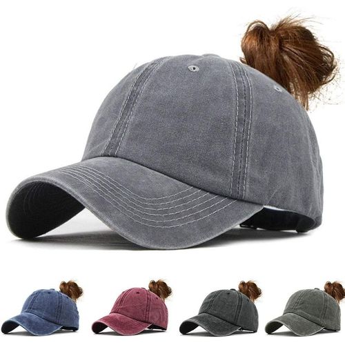 Kalanka-Femme Casquette De Baseball En Queue De Cheval Vintage Chapeau De Baseball Camionneur Papa Cap Réglable Anti-Soleil Casquettes De Sport Outdoor