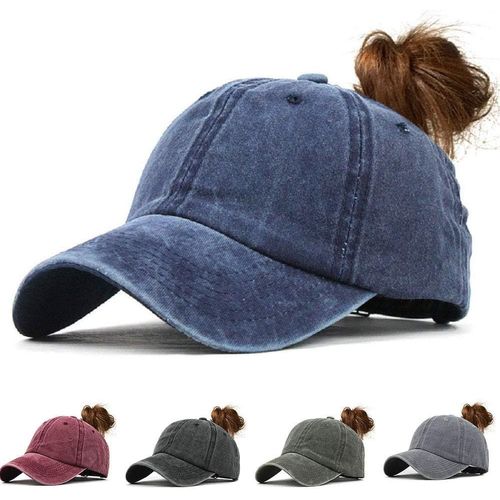 Kalanka-Femme Casquette De Baseball En Queue De Cheval Vintage Chapeau De Baseball Camionneur Papa Cap Réglable Anti-Soleil Casquettes De Sport Outdoor