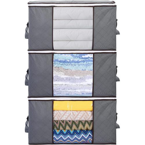 Kalanka-Sac De Rangement Pour Vetement, 3pcs 90l Pour Couette Pliables, Sac De Rangement Sous Lit Avec Poignée Renforcée Pour Couvertures Oreillers Jouets Vestes, 60x44x35cm