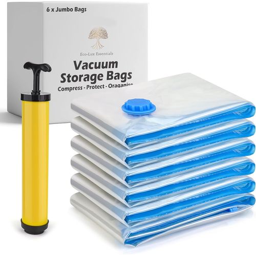 KALANKA-Sacs de rangement sous vide - Sacs de rangement sous vide pour vêtements - Sacs de rangement sous vide pour vêtements - Sacs sous vide pour vêtements - avec pompe (lot de 6, Jumbo)