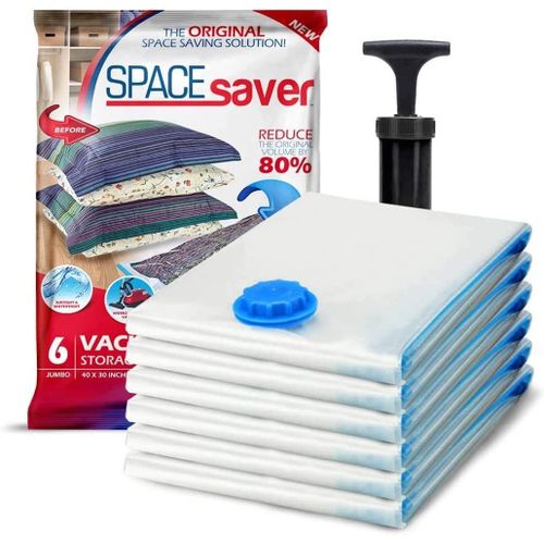 KALANKA-Sacs de Rangement Sous Vide Vêtements, Penderie et Voyage, 80% de Place Supplémentaire, Housse Vêtement Aspirateur Pompe de Voyage Incluse Double Fermeture Valve Turbo, Jumbo 6 Pièces