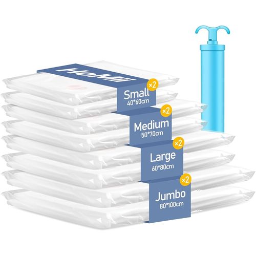 KALANKA-Sac Sous vide Vetement Aspirateur avec Pompe électrique, 8 Pièces(2 Jumbo, 2 Grands, 2 Moyens, 2 Petits)Pochettes de Mise Sous vide Pour Couettes, Couvertures, Oreillers,Stockage,Déménagement